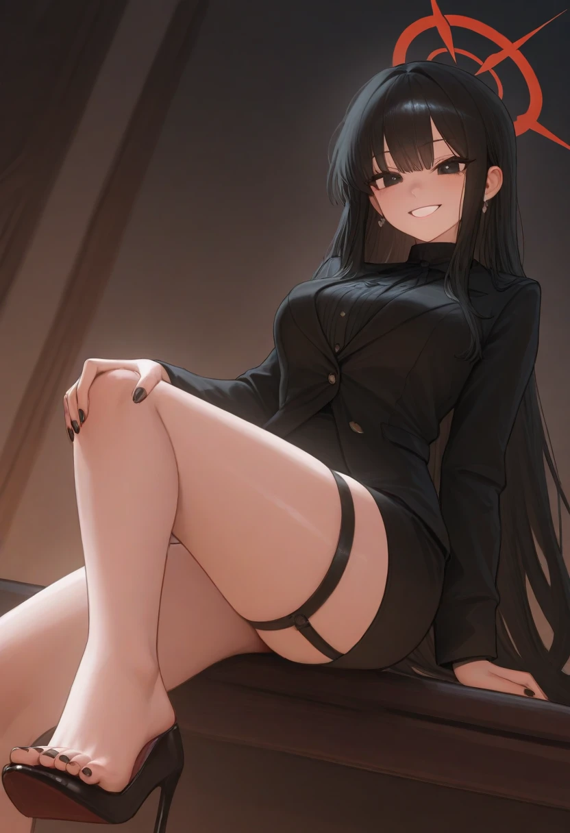 ,One girl,(Maid clothes:1.3),(cropped:1.5),belly button,Micro Mini Skirt,Fishnet tights,Small breasts,(Perfect hands),(Perfect Anatomy),(masterpiece),(highest quality),Dissatisfied face,Embarrassed,blush,night,Luxury Room,Office,Leg spread