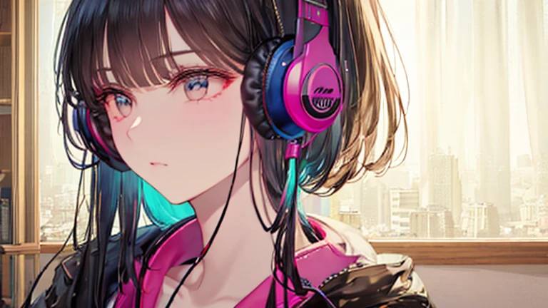 Street fashion girl Headphones LOFI Retro Stylish 1980s City evening
