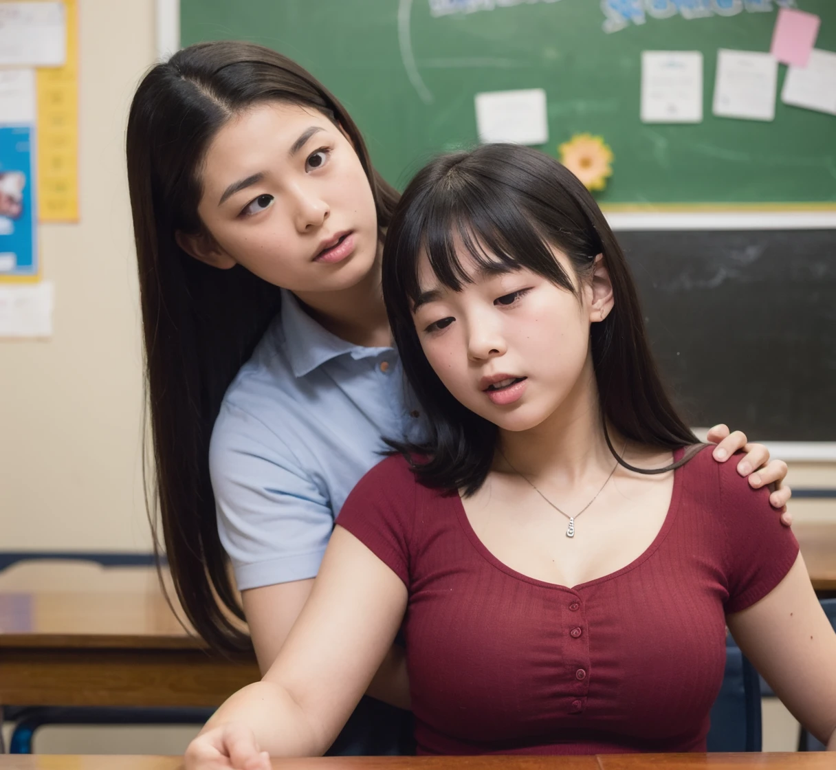 Lesbian couple is born、Women、Student confesses to female teacher、Sudden Kiss、Black hair straight、Cute Student、Auntie teacher、Age Difference、Realistic Skin、There is loose skin、Small breasts students、Big Teacher、Embrace、hug、Aunt