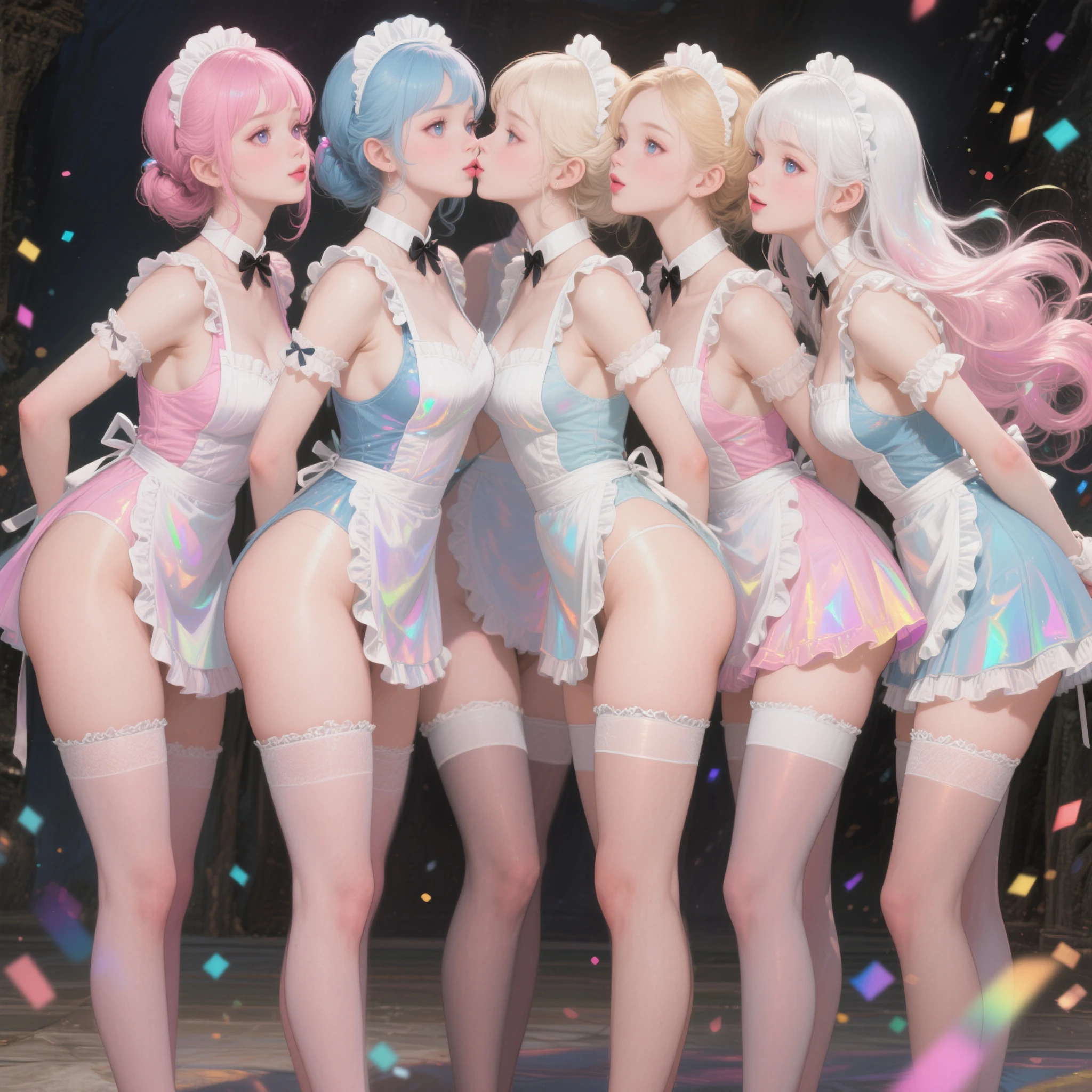 View from below,(masutepiece:1.2), (Best Quality:1.2), (Extremely detailed:1.2), (photographrealistic:1.1), (extra detailed face), (ultra-detailliert), (4girl:1.1),Standing in line, (Different hairstyles:1.3),Silver hair,another-faces,(Maid Cross:1.3), (Skirt:1.0),View Viewer
break
(toppless:1.2),(Breast Out),(Nipple:1.2),(Underwear),Cameltoe , (skirt rift:1.4),(Smile:0.5), (blush:1.1), (Multiple girls:1.1), (Open mouth:0.8), Full lips, (Large crowds:1.2), (Indoor, Masters Room),{Crisp nipples}、{Nipples are see-through}、{Pink nipples}、{the shape of the is clear,}{the areola shape is pronounced,.}、{dark pink nipples}