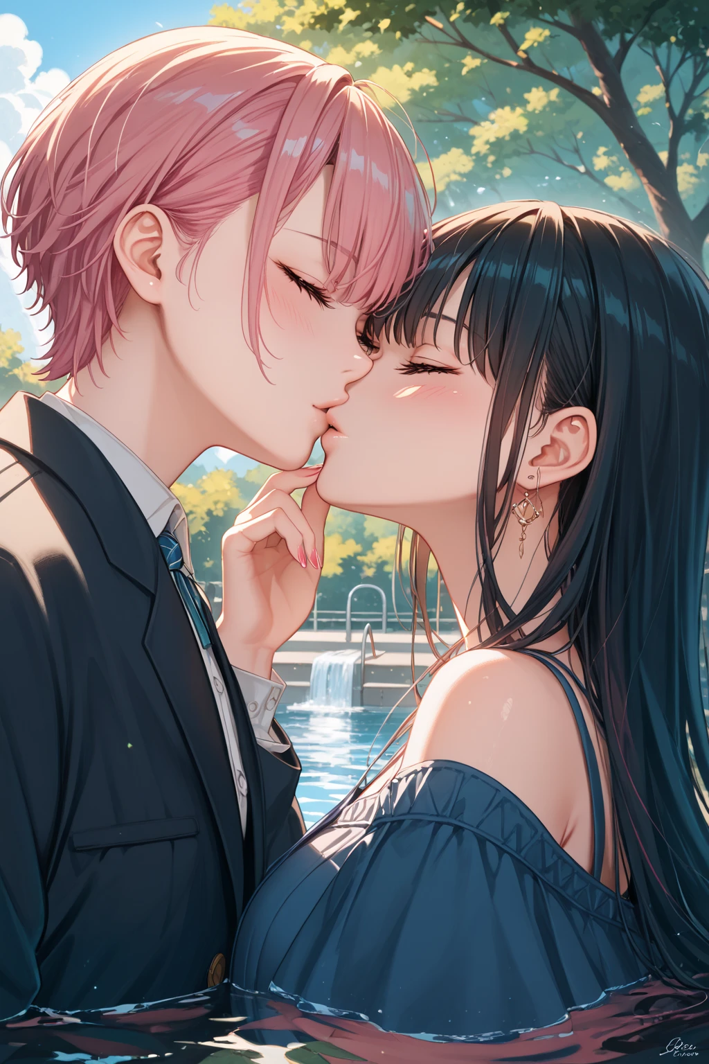 qualidade superior、ultra-detalhada、obra prima、realisitic、foto real、mother and teenage son hugging and kissing, lookalike, Ama, perfect hand、dedo detalhado、belos olhos detalhados, quarto, Shy, fino, Wet, naked, piscina