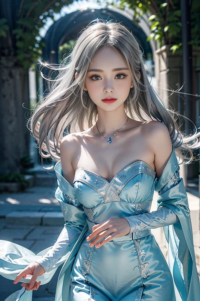 (best quality,masterpiece:1.2),1 girl, upper body, looking at the viewer, Frozen, Elsa, white background with snowflake pattern,illustration,ultra-detailed,luminous skin,vibrant blue eyes,beautiful detailed lips,sparkling ice crystals in hair,magical winter atmosphere,frozen blue dress,impeccable facial features,delicate eyelashes,dreamy expression,artistic rendering,Elsa's striking appearance,graceful posture,snowflakes floating in the air,subtle lighting emphasizing her beauty,rich colors,high resolution,texture of the dress,authentic portrayal of Elsa's character