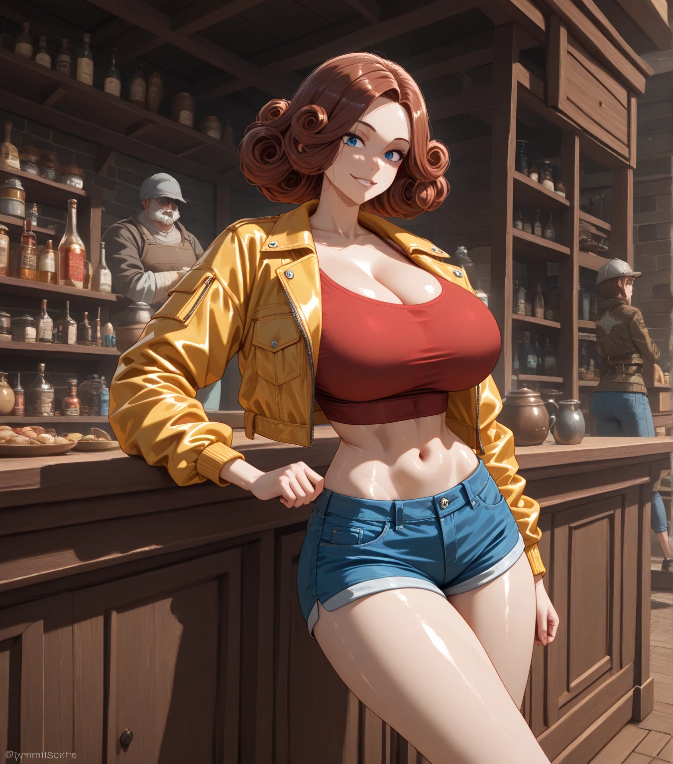 Very beautiful Nami (one piece), Subtle makeup, Moneyen hour, Realistic, High Contrast, 8K HD, detailed, hyper-detailed, Realistic skin texture, orange long hair, Bikini top only, Blue pants, Large Breasts, highest quality, Ultra-high resolution, RAW Photos, Dramatic lighting, Unreal Engine, Diffuse Light, Outdoor, realistic detailed onep piece pirate ship, Treasure Chest, Money, Money coins, Money bars.