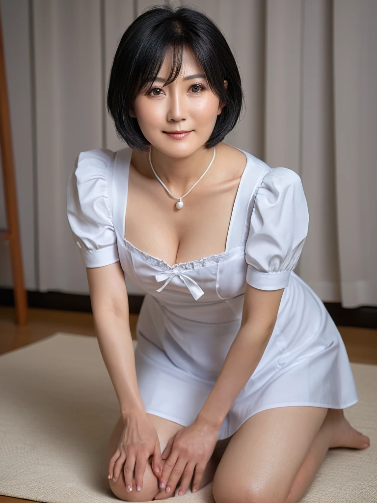 50 year old mature woman、Classy sex appeal、Beautiful woman、sexy、Beautiful butt high quality、透明Whitening skin、Perfect natural light、8K High Resolution、High resolution、Glowing Beautiful Skin、Transparent beauty、Realistic、Whitening skin、masterpiece、Moist eyes、Nasolabial folds、Bright spot、Gravure quality、Floral、Golden Hair、Fantastic other world、Wearing noble robes、royal hall hall、Beautiful dress、Plump body shape、Sit on a chair