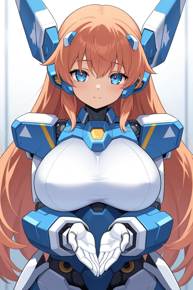 dressed in blue and white、Anime girl holding blue and white object, tits, biomechanical tits, tits proportions, Asuka Suit under clothes!, full body zenkai! Asuka Suit, Big Breasts!, Big Breasts!!, sfw Big Breasts, have large breasts, thick