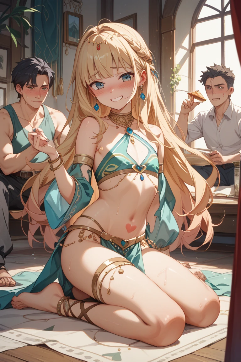 masterpiece,Highest quality,One girl,alone,blonde hair,for sale,slave market,nude,price tag,
