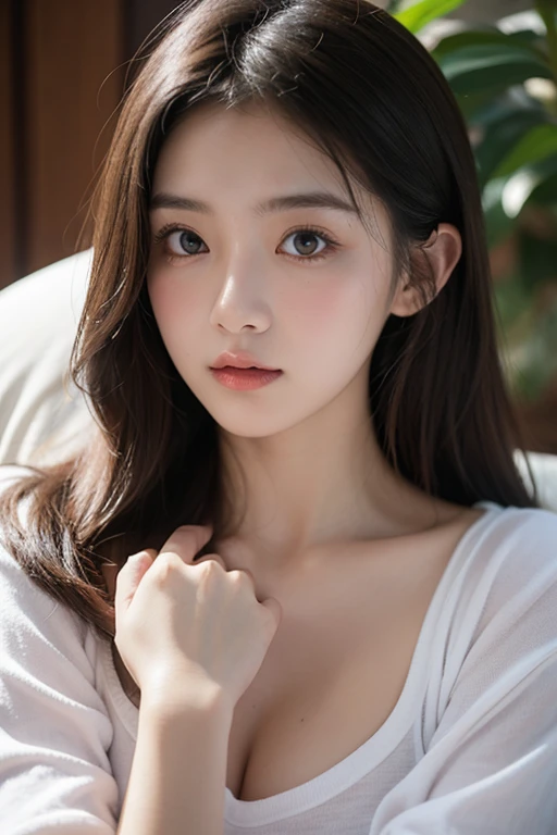 (Lie on your back in bed:1.3), masterpiece、(Professional Portrait、Professional Writing)、Detailed workmanship、High resolution、(8k, High resolution:1.2)、(born, Realistic:1.3)、Highest quality, Slim figure、High resolutionの顔、The face is in focus、High resolutionの目、(Concentrated, Symmetrical pupils:1.2)、High quality and beautiful skin、Firm Skin、Natural Makeup、Gloss lips, High-definition hair texture、(Embrace your chest:1.3) break (White nursing uniform、White nurse uniform:1.3) BREAK Japanese women、、very cute, (Very embarrassed:1.3), (blush:1.3), Similar faces'I am going to cry:1.3、(Look up at the camera:1.2)、(color々Easy-to-shoot angle:1.3)、Mid-chest, Browsing Caution, Cleavage, (Open your mouth)