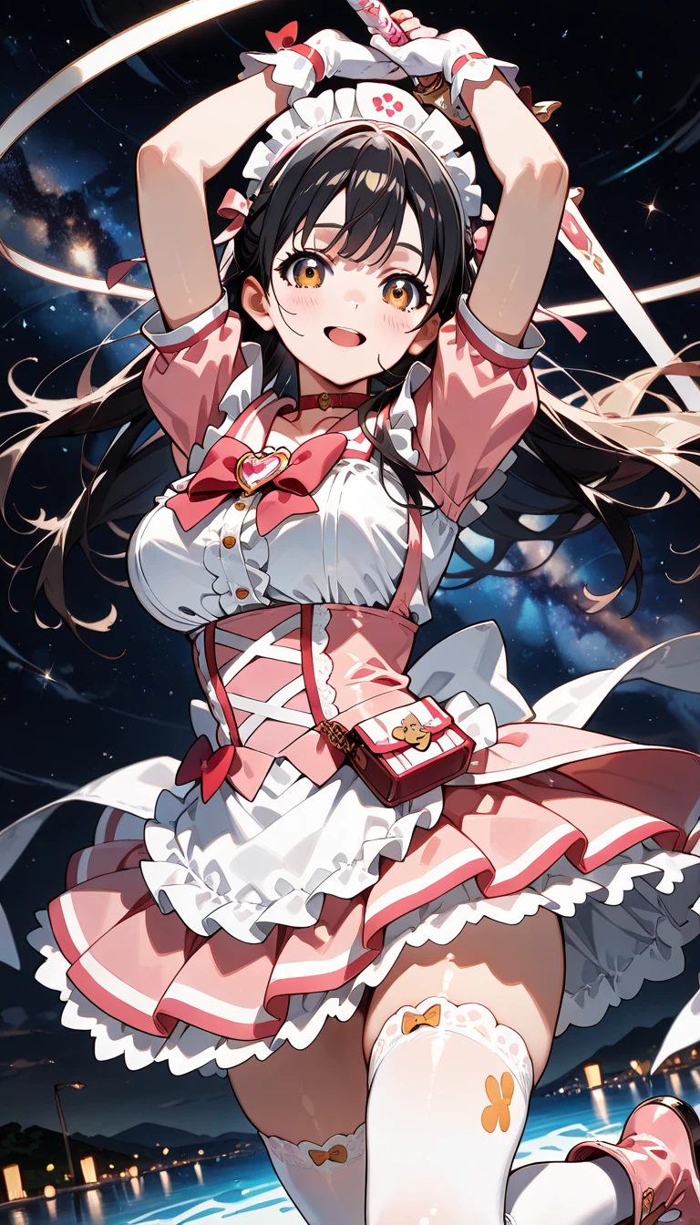 HAYASHIDATAMAKI, BROWN HAIR, LONG HAIR, BLACK EYES, GREY EYES,, large breasts,, Live Stage, solo