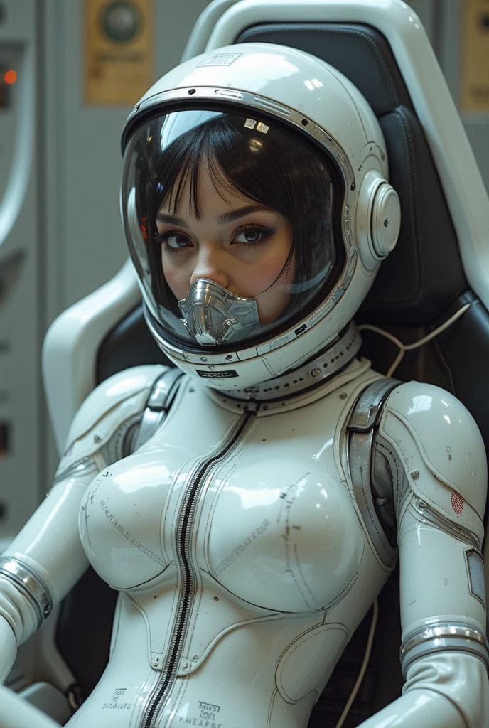 ((gothic vampire piloting in gothic spacecraft)), (((retro anime))), ((from below)), (120 fov), ((((gothic control panels)))), ((mature)), ((gothic)), (iridescent bodysuit), lace accessories, ((pilot seat)), ((((lying back)) pose)), ((elegant)), (((serious tone))), futuristic, ((cockpit top control panel)), intricate control panel details, 1990s (style), [blushing], sweat, masterpiece, ((claustrophobic)), sparkles, limited colors, best quality, screens, ((pilot helmet)), ((hands on controls)), night, space