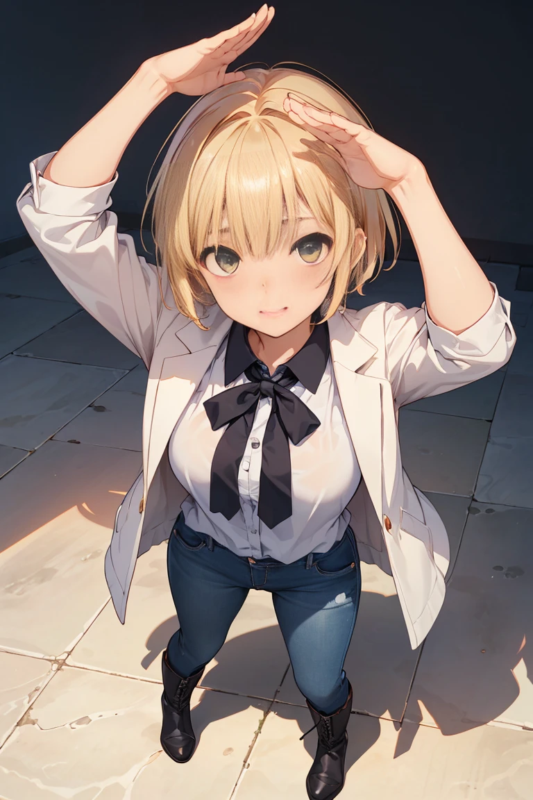 A fourteen-year-old girl,The chest is large,Wear a short skirt,Panties leaking out,Place your hands between your legs and spread them widely