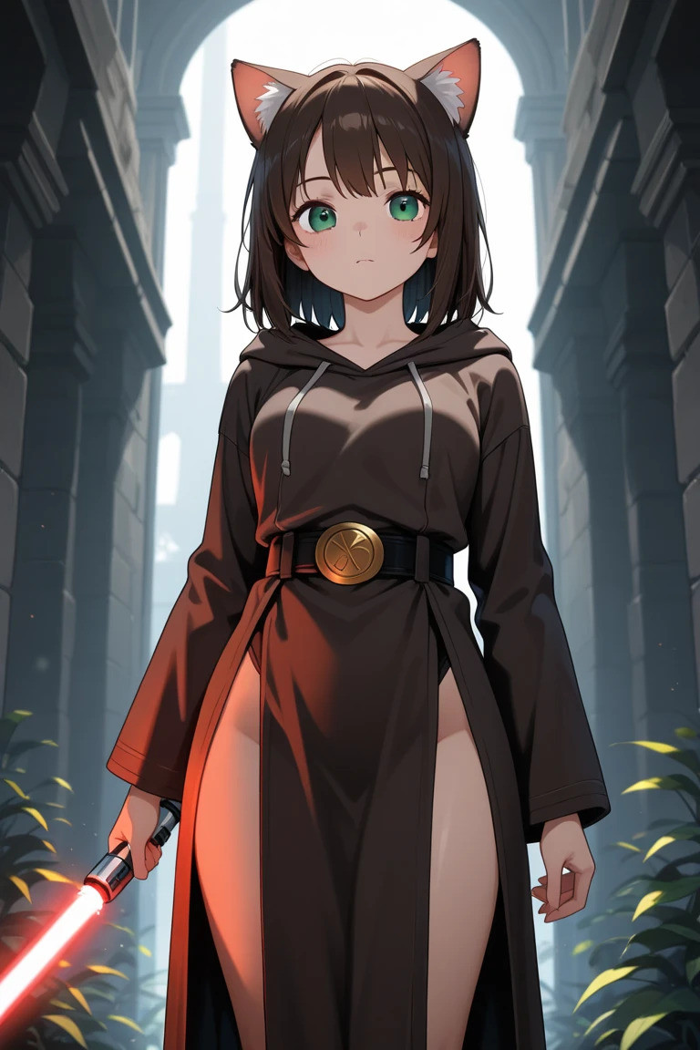 Ryu, One girl, Fairy, short hair, Thigh-high boots, Elbow hand pockets, Green Cape, White shirt, Hooded cloak, Cowboy Shot, dark, Cave Background, beautiful, masterpiece, Perfect Anatomy, Atmospheric, Majestic, High resolution, That's excellent, Very detailed, Complex, Realistic lighting, 4K, (alone:1.2), cute, Semi-realistic, Official Art,