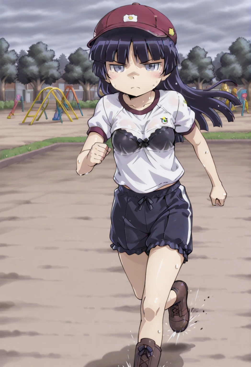 A girl in a school uniform, wearing a purple jersey top, a white inner layer, and blue sports shorts, carrying a backpack, walking home from school, in a narrow alleyway, wetting herself, peeing while still wearing her clothes, dripping liquid from her crotch, creating a small puddle at her feet, holding her crotch, emphasizing her embarrassment, tears streaming down her face, spreading her legs. (best quality, 4k, high-res, masterpiece:1.2), ultra-detailed, (realistic, photorealistic, photo-realistic:1.37), HDR, studio lighting, professional, vivid colors, bokeh, portraits, school environment, soft lighting, serene atmosphere, natural scenery, bright tones, gentle shadows, subtle highlights, soft focus, delicate details, smooth textures.