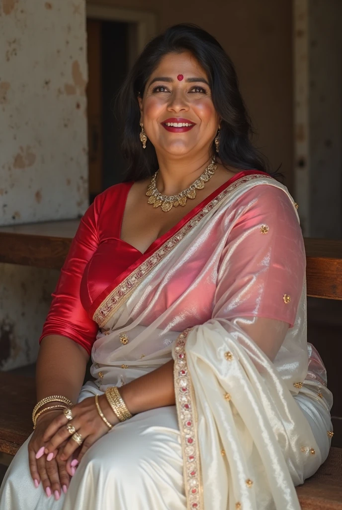 Day scene, full body photo of a plus sized 45 year old indian with a man from top view, (Masterpiece, Best Quality, High Resolution), office Background, (cum Splash on her breasts and nipples, cum Splash on her face, Splash of cum, cum Splash on her blouse, cum Splash on her eys), Sweet 25 year old South indian women sitting on her knees in a crowded party hall with a man, hour glass body red lips, silver colour silky gown, lightly makeup,ultra realistic, realistic, look at viewer (cinematic:1.3), intricate details,