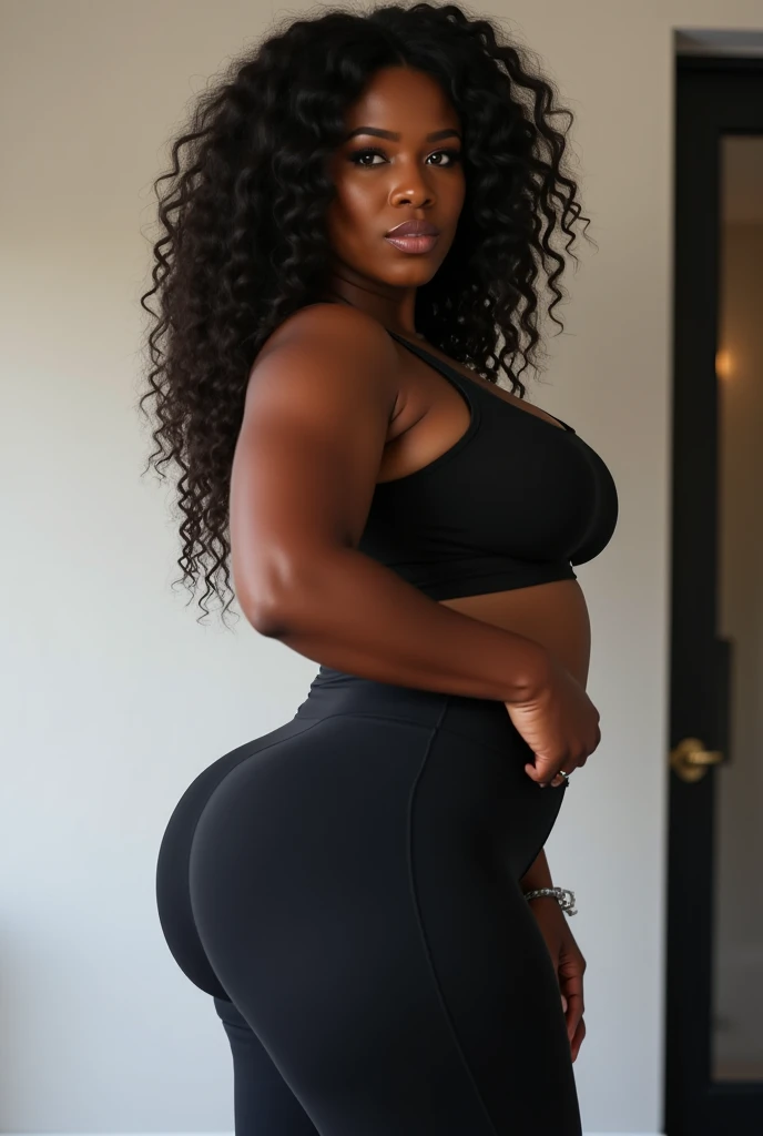 uma jovem garota, Linda modelo de 26 anos, usando um vestido azul de festa com decote em v, sorriso, flirts with the camera, ((ebony skin)), ((seios gigantescos)), corpo todo, ((Corpo fino)), (((mulher alta:1.5)), Cabelo encaracolado, (((cabelo grande ondulado))), Rosto quadrado, small noise and small lips, Bust closest to the camera, ass, strong muscle, Hard muscle definition,