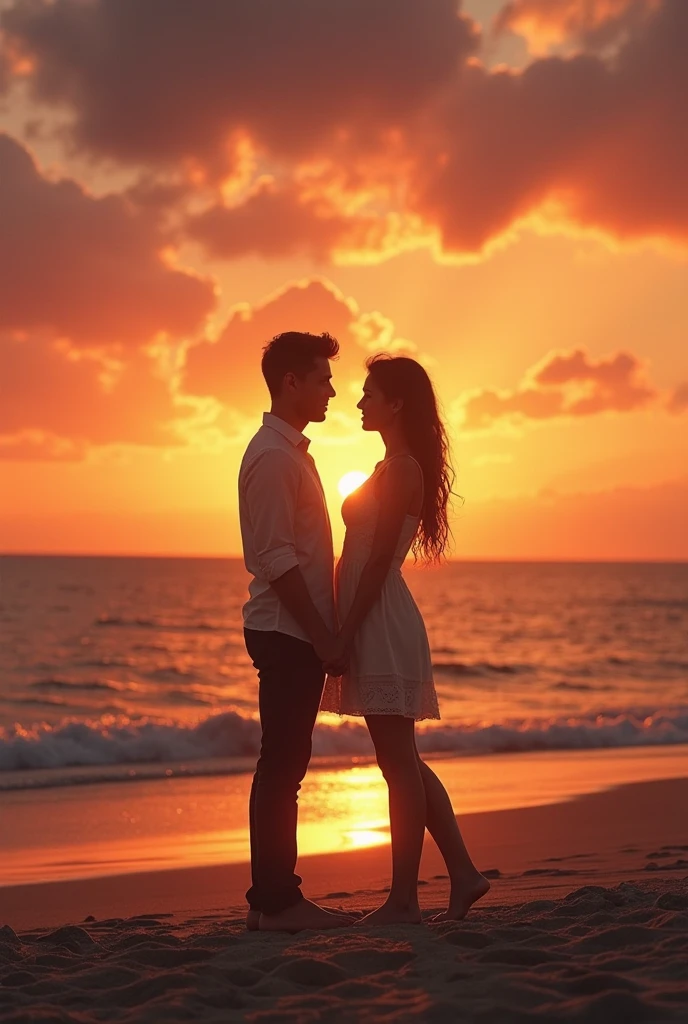 Happy couple、Sunset on the beach、silhouette