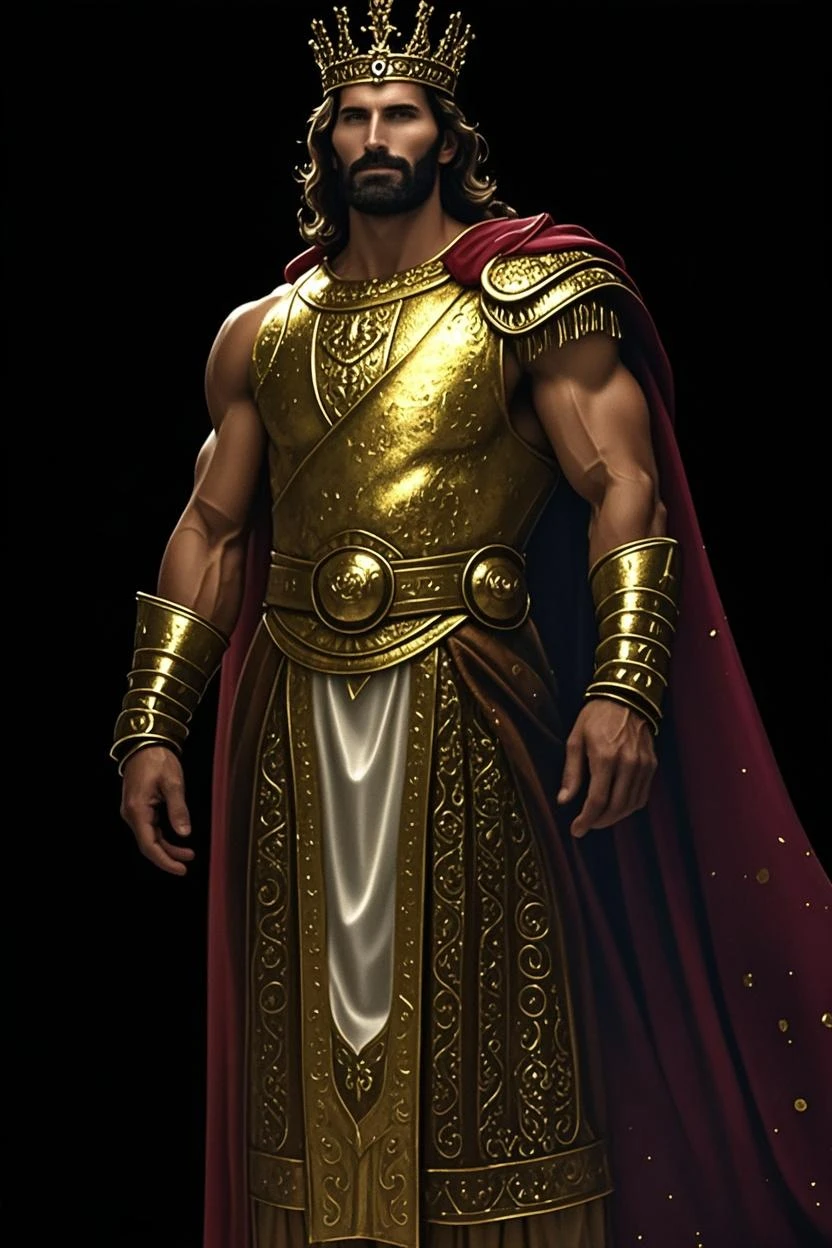 ((artwork)) ((body completo)) ((Full body inside the image)) ((30 year old man)) body: brownish skin, high, muscular, ((body hair)) ((platinum ruby hair)) male face, barbarian, pretty eyes, detailed eyes ((gold eyes)). Expression: seductive, sonrisa seductive. CLOTHES: Red Greek Cape, TOGA BLANCA, gold ornaments, greek prince ornaments. pose: dynamic. scene: greek temple, Greek columns. Decor: winter, Decor de winter brillante, wonderful lighting.