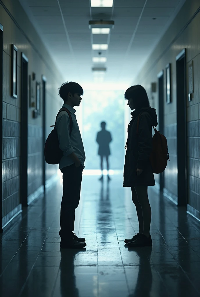 (tiny room with no space), 1 boy and 1 girl, (Trapped in an unlit room), School uniform, big breasts, (one stuck to the other), "man's perspective"*stuck a few centimeters away from the other person*