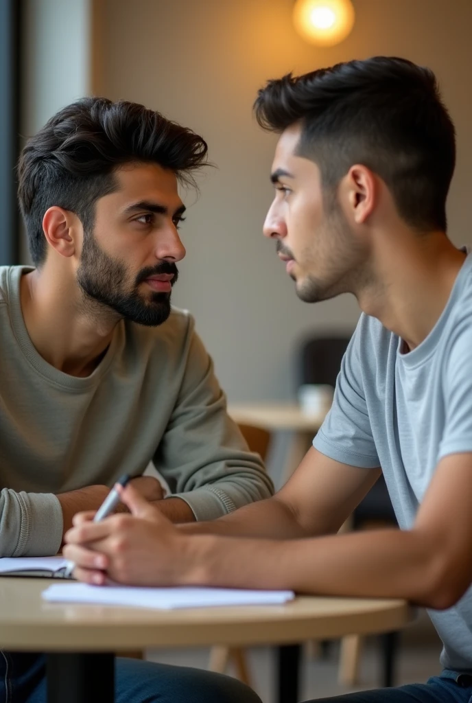 Two male students studying very hard