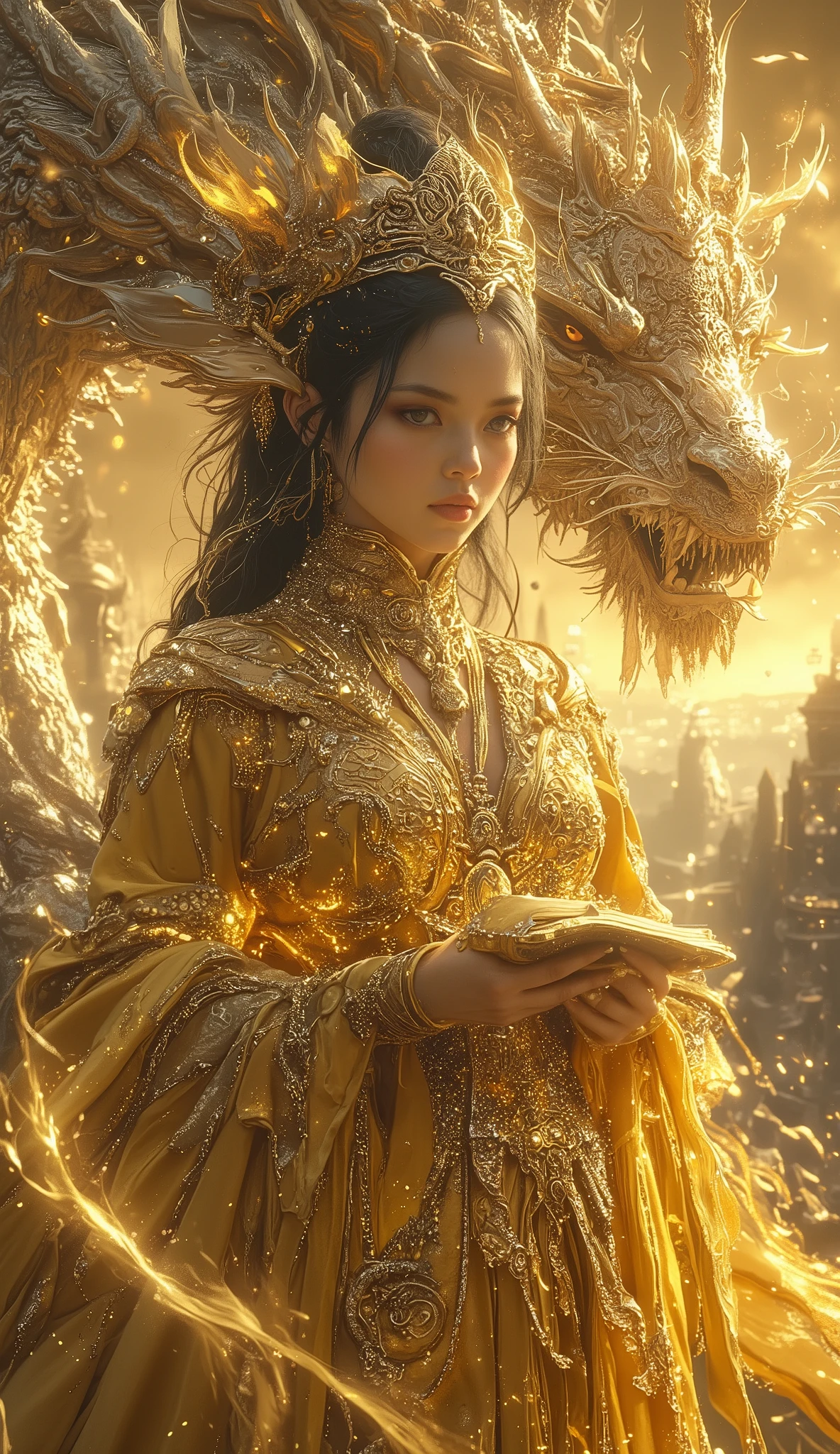 Magical Empress of a Golden Empire with Dragons
