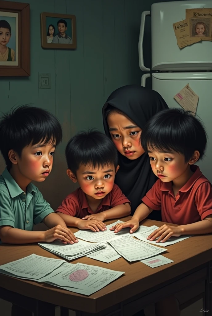 Malay wife and kids crying over dead husband grave