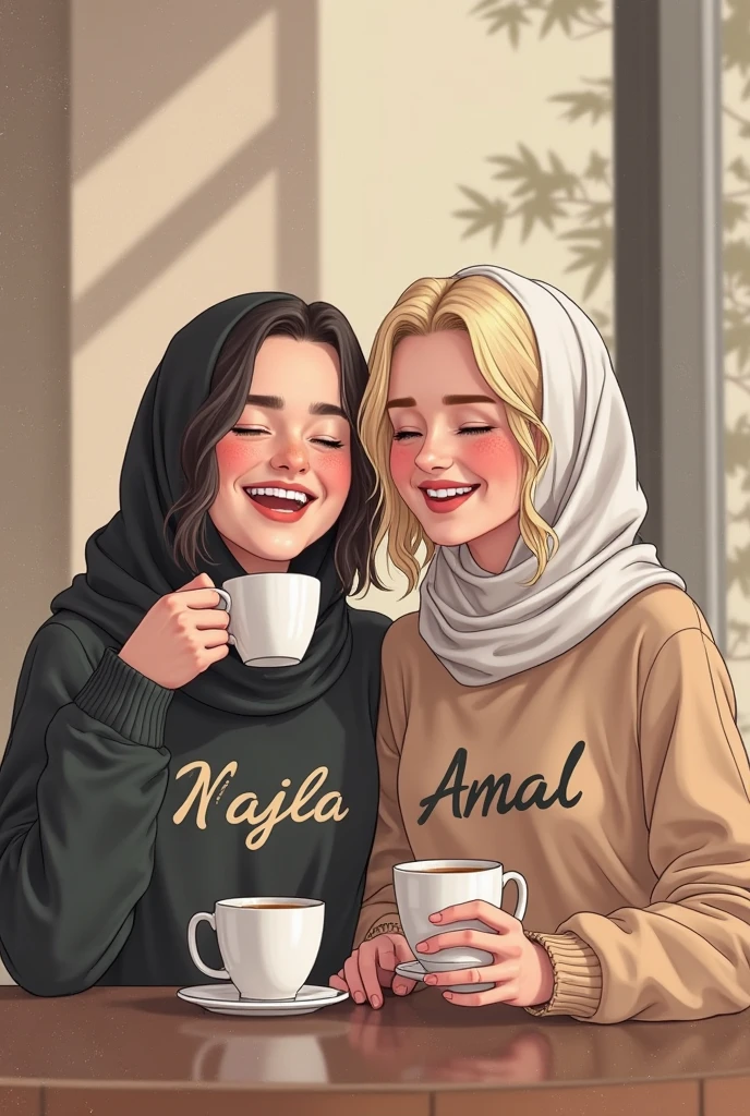 Create image of me and my friends. We meeting after long time .We are girls
One friend is short in height and she have short hair looking blood
Iam a tall person and have long hair
Other friend is medium in height and wear hijab