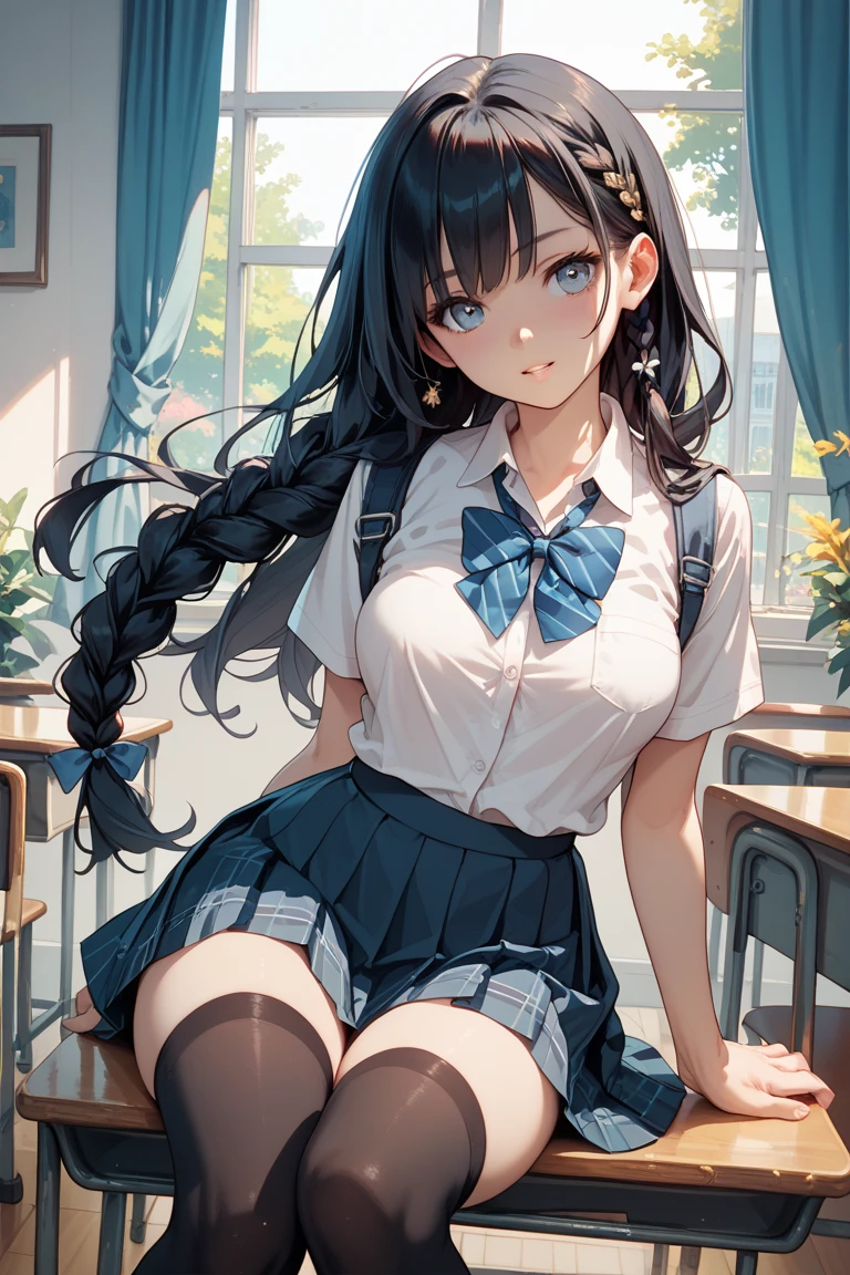 1girl, masterpiece, best quality, absurdres, long hair,(shiny skin:1.1), (show off underwear:1.3), from below, close up nether region , white underwear, skirt,Stylish panties、Stylish uniforms,Twin tails、Curly hair,Ultra low angle,