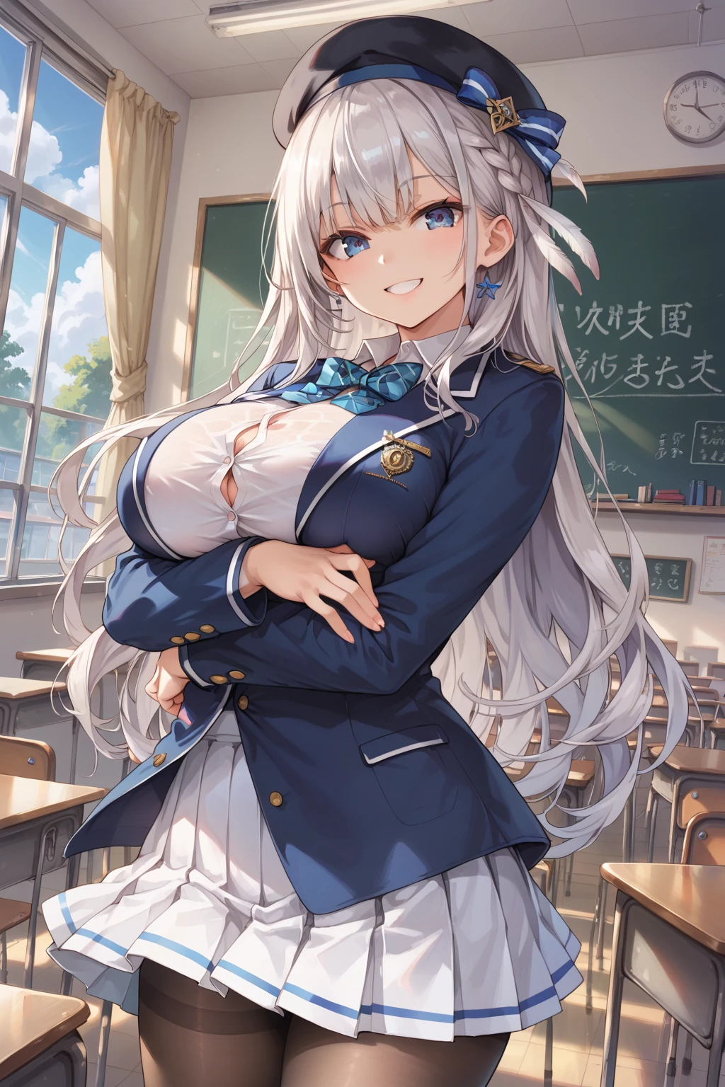 Long Hair, High school girls, Big Breasts, cool, smile, Grey plaid pleated skirt, School, tie, Dress casually, Erotic, Student Council President