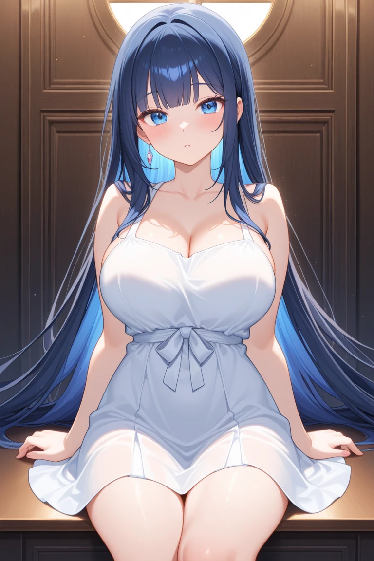 KAMIJOURUI BLACK HAIR, Hair Clip, hair ornaments, bangs, Very long hair, Green Eyes, ,live stage, (nsfw, nude, naked, 1girl, solo) , nipple ,empty eyes, (large breasts:1.2) , crying、 whole body , palace