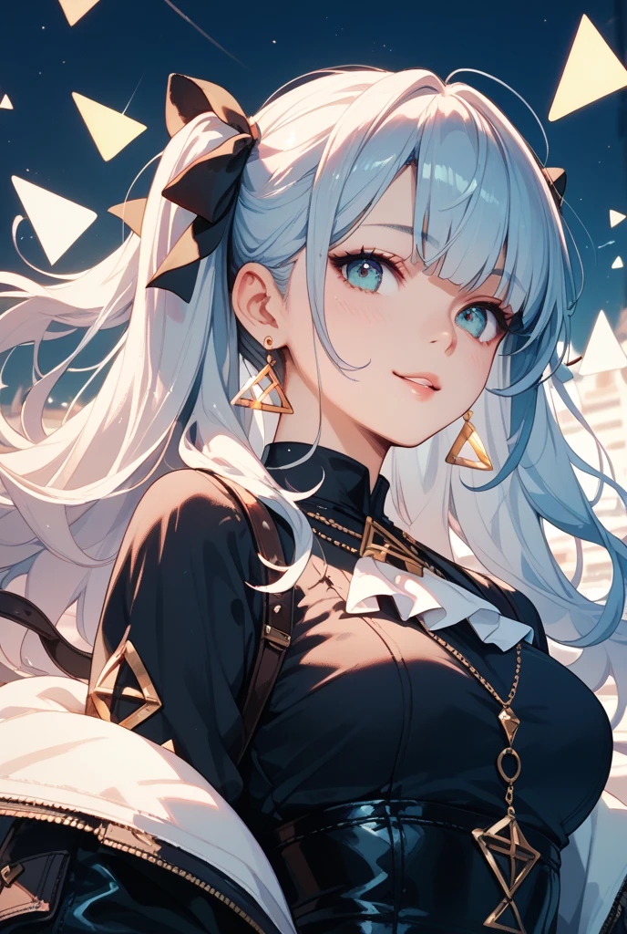 White hair anime girl on black dress and blue sky background, Anime girl wearing black dress, High Quality Anime Art Style, beautifull puffy clouds. Anime, style of anime,4 K, Anime Cloud, loli in dress