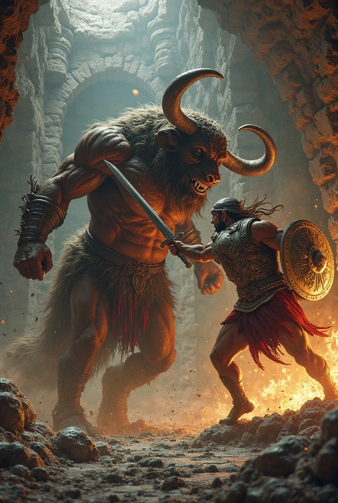 Minotaur fighting humans
 