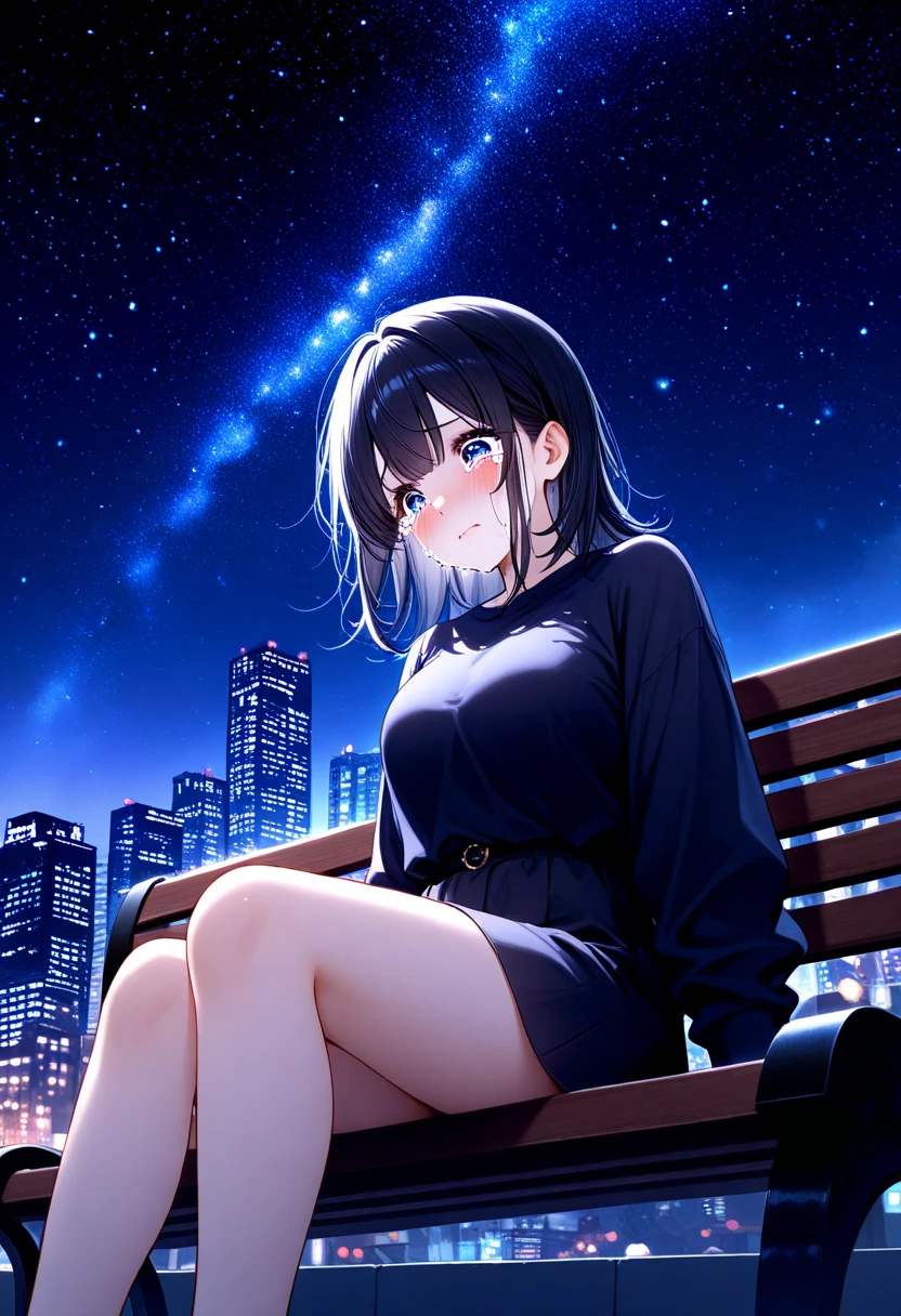 1girl, close-up,night,city,sitting, barefoot, street,