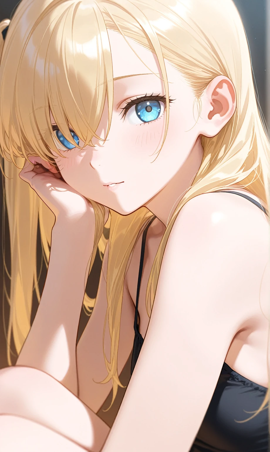 masterpiece, best quality, solo, 1girl, breasts, blue eyes, long hair, bare shoulders, sangonomiya kokomi, looking at viewer, blonde hair, <lora:face_style_v3:1>