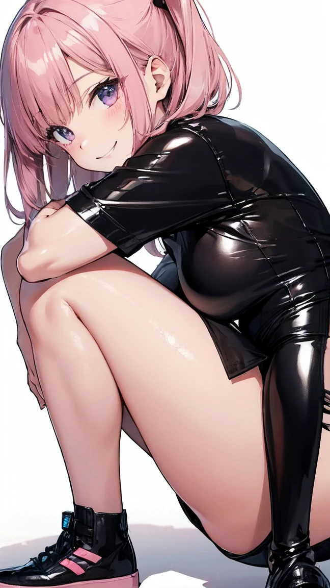 (best quality, ultra high definition, maximum resolution),(nsfw:1.1),(masterpiece:1.2),1girl,extremely detailed,blush,happy,spreading legs,kneeling, focus,pink hair,short hair,latex leotard,cat ears,illustration,soft painting style,vibrant colors,soft lighting,erected nipple, closeup , from below, brown hair,feet,naked,cum