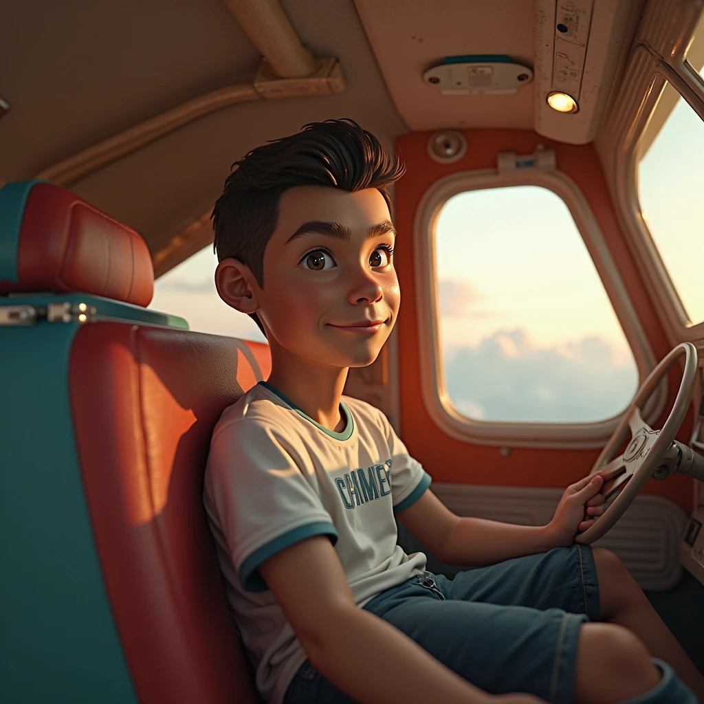 a happy cute kid standing short hair, vestindo uma fantasia espacial, , fundo branco, barnet, Tom, Estilo Pixar, ....3d, desenhos animados, rosto detalhado, asymmetrical 16k