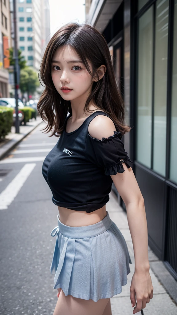 ((((Highest quality))))、(((Ultra-precision CG16K wallpaper)))、(((masterpiece)))、(((Super detailed)))、(((Extreme detail)))、((1Mature 29 year old woman:1.6))、((Very beautiful Japan face of a person))、((Urizane Face:1.8))、((Soft wavy ponytail medium hair:1.6))、(Shiny Hair)、A delicately drawn beautiful face、(Dark Eyes、Reflected light from the eye)、double eyelid、High nose、Small nostrils、Small Mouth、Seductive lips、Beautiful breasts、((B cup size breasts))、Cleavage、A small vertical belly button、Delicate nails、Beautiful feet、((Thin thighs))、eight-headed body、Perfect proportions、Perfect Anatomy、Perfect composition、Beautiful detailed shading、Beautiful, natural lighting、Beautiful detail glow、Depth of written boundary、(((High chroma)))、(((Real:1.9)))、((vivid:1.5))、((Beautiful Skin))、((Skin Texture))、((Realな皮膚感))、(((Cowboy Shot:1.6)))、(((front view、shoot from front、front low angle:1.6)))、(((smile:1.6)))、(((looking at camera:1.6)))、Bright daylight、Natural light、(((background_Park Square、Tree-lined street:1.5)))、(Standing pose:1.6)、(((Race Tank Top&Low-rise pleated mini skirt:1.6)))、((Scrunchie Ribbon、necklace、Wearing earrings:1.5))、