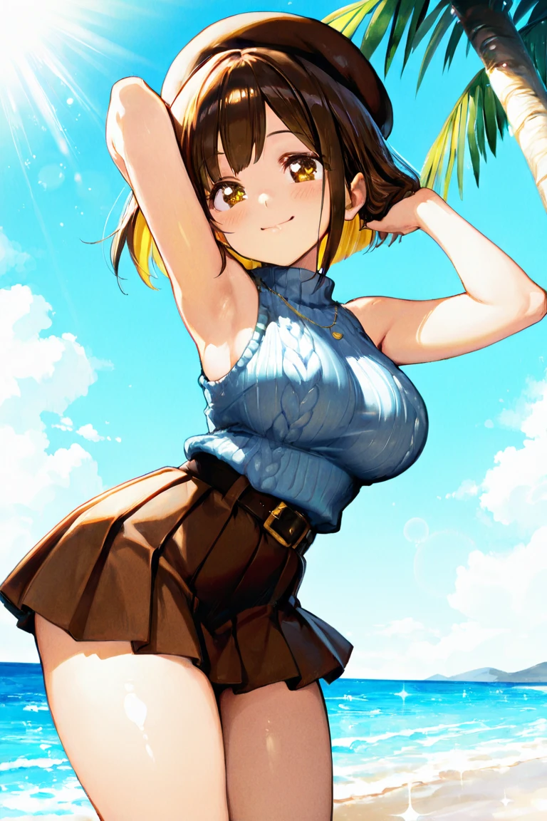 masterpiece, best quality, beautiful art, high resolution, well formed hands, body and fingers, 1 woman, solo, Karin Maaka, up, long hair, adult, big breasted, cleavage, hair ribbon, wearing a Mii outfit, full body, sexy and skimpy jungle bikini, pelvic curtain, gorgeous legs and thighs , dancing seductively and erotically, turning backwards and forwards, showing her back and front, showing her butt, t -back, bikini thong, smiling joyfully, looking at the viewer, flirting, beach environment