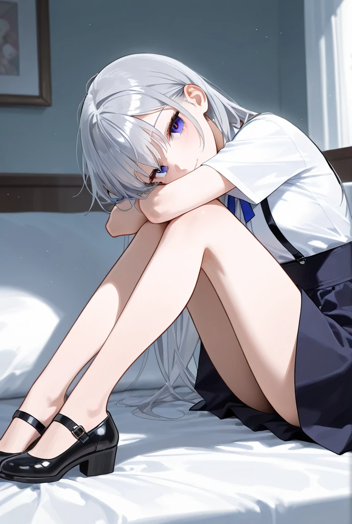 absurdres, RAW photo, extremely delicate and beautiful, masterpiece, Best Quality, ultra high resolution, 32k, hyperrealistic, ultra-detailed, detailed description, perfect figure, perfect shape, perfect anatomy, pale skin, 20 years old, detailed beautiful face and eyes, tearful mole, earring, short medium hair, wavy hair, full body shot, medium tits, tennis uniform, polo shirt, tight mini skirt,