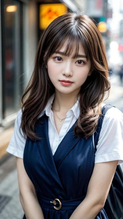 A woman looking at her smartphone、(8k、Raw photo、highest quality、masterpiece:1.2)、(Realistic、Photorealistic:1.37)、Ultra-detailed、超A high resolution、1 girl、Seeing the viewer、Beautifully detailed face、Laughter、narrow、(Slim waist) :1.3)、((White shirt))、Beautifully detailed skin、Skin Texture、Floating Hair、((Tie your hair together))、Shapely ?????????????、Professional Lighting、Bright room、Human whole body、Brown Hair、((Holding your phone in your hand))、Looking at LINE and worrying、A woman looking at her smartphone((Hold your smartphone at ????? level))