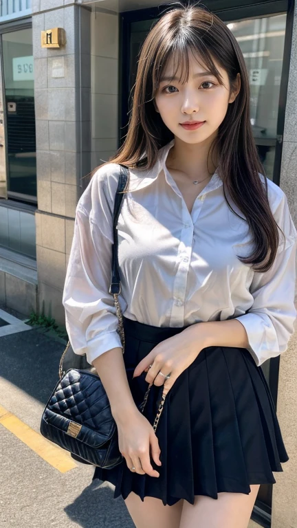 White collared shirt,jeans,Park,On the lawn,Close up face,One woman,masutepiece, The highest image quality, High quality, the background is clear,Beautiful woman, Japanese,Ultra-detailed, finely detail, hight resolution, 8K Wallpaper, Perfect dynamic composition, Beautiful detailed eyes , Detailed, Detailed eyes, Detailed skin, Beautiful skin, 超hight resolution, (reality: 1.4),Very beautiful woman, Slightly younger face, Beautiful skin, slender, (Ultra photo realsisim), (hight resolution), (8K), (Very detailed) (beautifully detailed eyes), (super detailed), (Detailed face), view the viewer, Fine details, Detailed face, Staring straight ahead, Staring straight ahead, photos realistic, Bright lighting, Professional Lighting, Black hair,poneyTail,a baby face,fourteen years old,Hairstyle: ponytail,Long ponytail hairstyle,slight smile,neat and tidy clothing,Beautiful Japanese KPOP idol photo, hair style is ponytail, my eyes are double and wide, baby face, smile and look straight ahead, slender, small breasts,Close up face,
