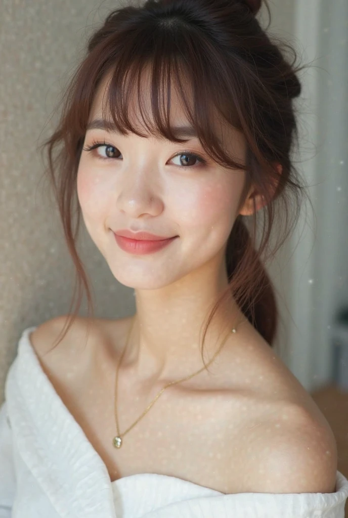 (masterpiece:1.3), High resolution, Super detailed, Highly detailed CG Unity 8k wallpaper, Realistic, photo-Realistic, RAW Photos, Beautifully detailed face, Pale skin, Realistic glistening skin, Detailed cloth texture, Detailed hair texture, Perfect body, Beautiful Face, Accurate, Anatomically correct, Highly detailed face and skin texture, Natural neck length, (Beautiful Hands), (Fair skin:1.1), (Good teeth alignment:1.1), (Sweaty skin:1.2),
break,
Fine grain, Symmetrical eyes, Light brown eyes, double eyelid, Thin eyebrows, (Glossy Lips:1.4), ((A face waiting for a kiss:1.2)), (blush:1.1), (Sparkly little hair accessories:1.1), (Beautiful smile:1.1),
break,
(Elegant and cute wife:1.5), (Age 30), (nude, Browsing Caution, Very erotic nipples:1.4),
break,
Medium large breasts, Slim figure, Toned Abs,
((Half Up, Black Hair, bangs:1.2)), (Cowboy Shot:1.2), (View your viewers), Cowboy Shot, From above,
break,
(Cooking in the kitchen:1.3),
