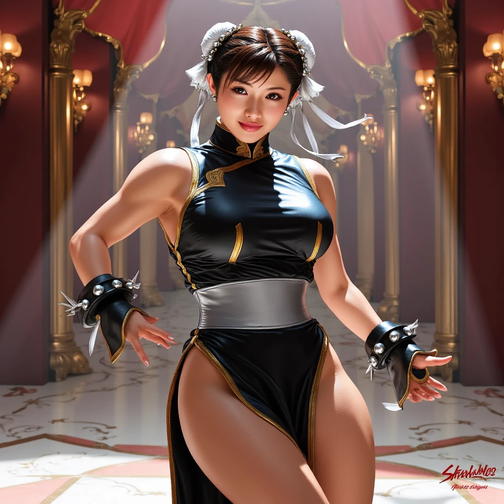 16K quality、Highest quality, High resolution, Real photo、((Long Shot、Like the whole body))、((sf2 chunli&#39;Blue Chinese Dress))、(((sf2 chunli&#39;blue and navy cheongsam、Puffed short sleeves、White Band