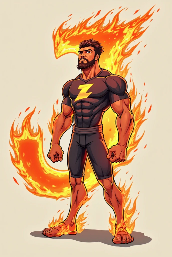 Image of fire, red-haired god Loki, Sports figure, in black swimming trunks with ducks, full hd, full length, ankle bracelet, Art, on a white background, with a twinkle in his eye, flames overhead, Art in 3d anime style, looks like Tom Hiddleston