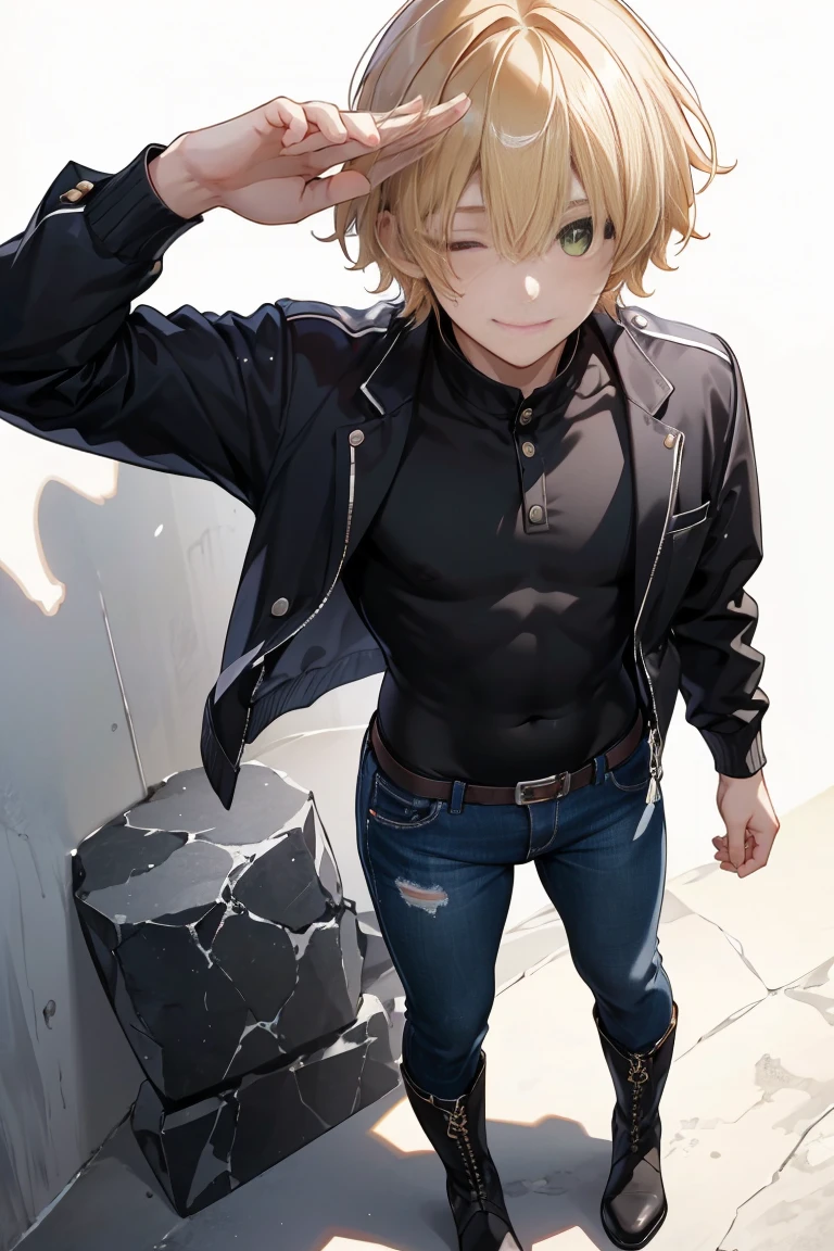 masterpiece, best quality, high quality, 1boy, solo, male focus, looking at viewer, upper body, shuuya_kano, blonde hair, yellow eyes, tank top