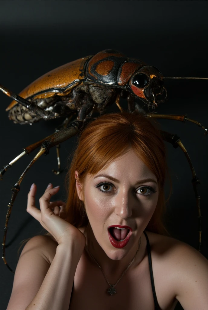 femme de 45 ans, rond, blafarde, contre un gros scarabée (scarabée) aux mêmes proportions, étreinte entre un monstrueux scarabée noir et brillant, mouillé, vente, grosses pattes insectoïdes puissantes, qui serre, enlace une grosse femme mûre de 45 ans, et l’ecstasy, pulpeuse, formes généreuses, hanches larges, seins moyens, peau moite et brillante, en tenue de soirée sophistiquée, robe fendue en satin noir, tendue, déchirée, à épaules dénudées, dans un vieux salon gothique pourris en désordre, suintant, moisis, dans le noir, Ombre profonde, Discret, lumière froide, (photo de toute la pièce) (désordonné) (canapé gothique) (Maison ancienne, vieux manoir, papier peint déchiré) (objectif large) (tâches d'humidité sur les murs ) (sombre) (horreur) (Franz Kafka) (Lovecraft) (Lentille anamorphique) (la nuit) (hante) (Design d'intérieur) (Chef-d'œuvre) (ultra réaliste) (BRUT) (photo de toute la pièce) (désordonné), cheveux roux, les cheveux en désordre, Cheveux humide, cheveux brillants, Chignon, Élevé, yeux roulants, yeux brillants, bouche ouverte, langue, salive, lèvres rouges, salive trail, cheek-to-cheek with the big scarabée, le romantisme, éclairage cinématographique, grain de film, ombre portée, Plan large, peau texturée, Super détail, Haute qualité, Élevés, 8K