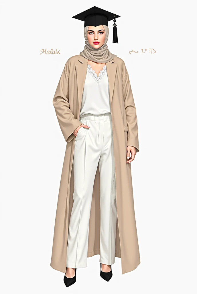 A woman wear purple long sleeve shirt..with khaki jacket..wearing brown shawl hijab..wearing black long pant