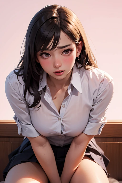 (Tabletop: 1.3), (Maximum resolution: 1.2), (Ultra HD TV: 1.2), a girl on she knees, Submissive woman on her knees, collar, Leash, Sticking out tongue,  pose, Ahegao ((arms_behind_she_Waist:1.4)),Cinematic light, 8K resolution, Fine grain and skin, Detailed facial features, , (Sharp focus: 1.2）, (Focus on the face:1.2),Perfect Style, Beautiful Face, Acura, Anatomically correct, ノ Highly detailed face and skin texture, Fine grain, double eyelid, Thin eyebrows, Glitter Eyeliner: 1 Natural Cheeks, Shiny skin, Fair skin: 1.2, (Glossy Lips: 1.4),、 (Embarrassed look: 1.2),Highly detailed face and skin texture, Fine grain, double eyelid, Natural Cheeks, , Glossy Lips: 1.4,Exposed cleavage、Sperm taken、Overflowing sperm、Flowing sperm、 blush、Humiliated、impatience、Disappointment、It was scary、Glare、sexual excitement、Taunt、Embarrassing、Open your knees、Spread your legs、 White underwear、White bra、Shiny little earrings and necklace、Disheveled clothes、dressing、Exposed panties、Sweat、Soaking wet、See-through underwear、stockings、 18th instar larva, A neat and clean woman,1 person、 Upturned chest, Bedroom、Sitting on the bed、Late at night、Sexy pose、Blonde、Black-haired、Blue-gray eyes、Green-gray eyes,(Girls' High School Uniform:1.5)、Glare、Sweaty、, (behind, ベッドにLying down, ベッドにLying down, Lying down, White sheets:1.3)、masturbation behavior、Rubbing the bra、Touching the bra、Touching panties and masturbating、Ahegao, Sticking out tongue, Ahegao eyes、nsfw, (spread pussy:1.3)