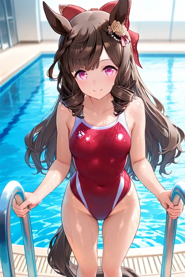 top-quality、extremely delicate and beautiful、Soio、Soio、Chiquita、8--old l、japanes、Lori、Chiquita、elementary stu、((Pink leotard))、(highleg)、Tiara on the head、A smile、 Standing、Facing the front、The background is a changing room in the pool