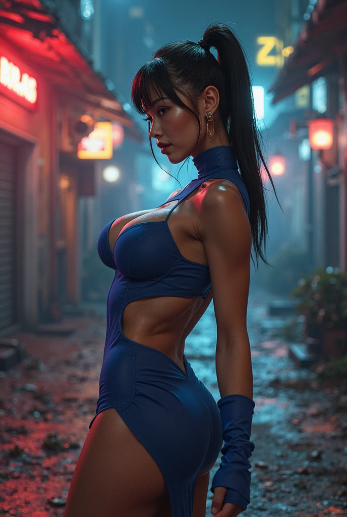 (best quality,4k,8k,highres,masterpiece:1.2),ultra-detailed,(realistic,photorealistic,photo-realistic:1.37),A sexy Japanese woman, age 20, ankle length hair, giga breasts, petite, metal tape swimsuit, is practicing fencing in the rain using her lightsaber,anime,metallic colors,moody lighting