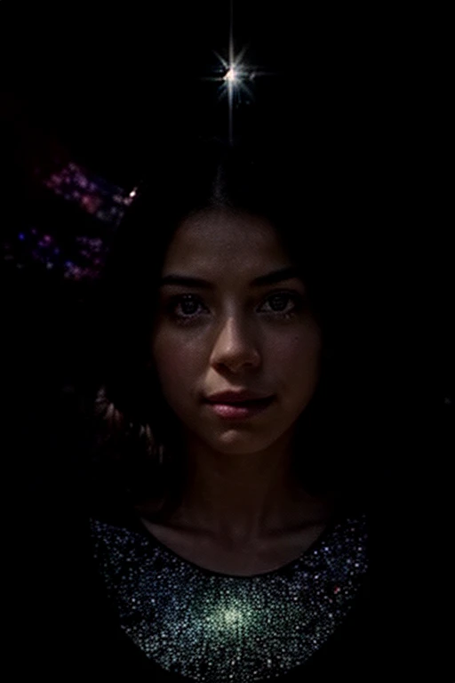 A person made of fireflies., surrounded by fireflies.