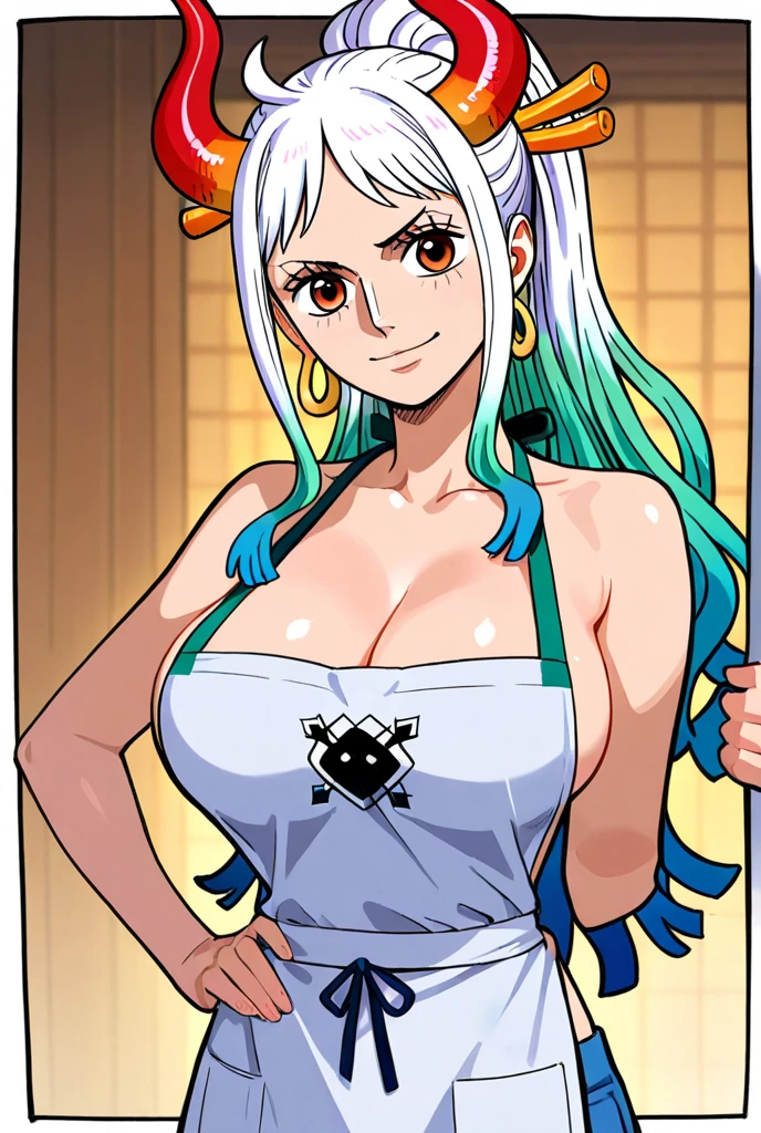 score_9,score_8_superior,score_7_superior,score_6_superior, Yamato \(one piece\), One girl, alone, kimono, Multicolored Hair, jewelry, Earrings, No sleeve kimono, hair ornaments, kimono, Wrapping angle, Long Hair, They are, superiorper body, smile, rope, chest, Hairpin, No sleeve, shimenawa, White Background, Mouth closed, hoop Earrings, Bare shoulders, Simple Background, ponytail 1 girl, alone, 巨大なchest, Open your mouth, Looking at the audience, Skin dents,